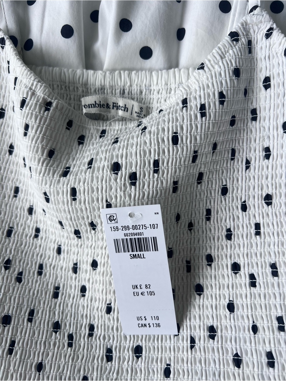 NWT Abercrombie Sydney Smocked Dipped-Waist Polka Dot Midi Dress Size Small - Picture 9 of 14